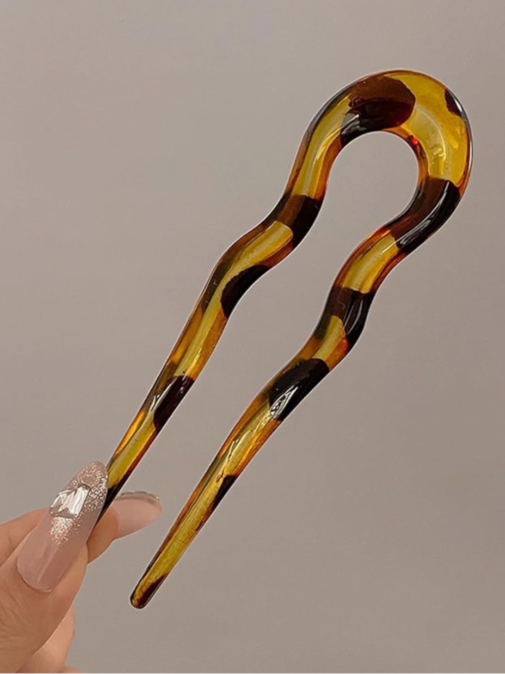 French Sleek Brown Tortoiseshell U-Shaped Hair Pin - Women’s Hair Accessories - Picture 2 of 5